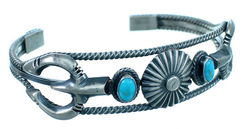 Old Pawn Style Sterling Silver Navajo Turquoise Naja Cuff Bracelet LX113706